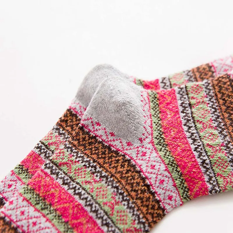 5 пар/компл. Для женщин зимние Для женщин s Винтаж SocksWinter мягкий теплый толстый холодной шерстяного трикотажа нескользящих носочков с геометрическим принтом, удобные