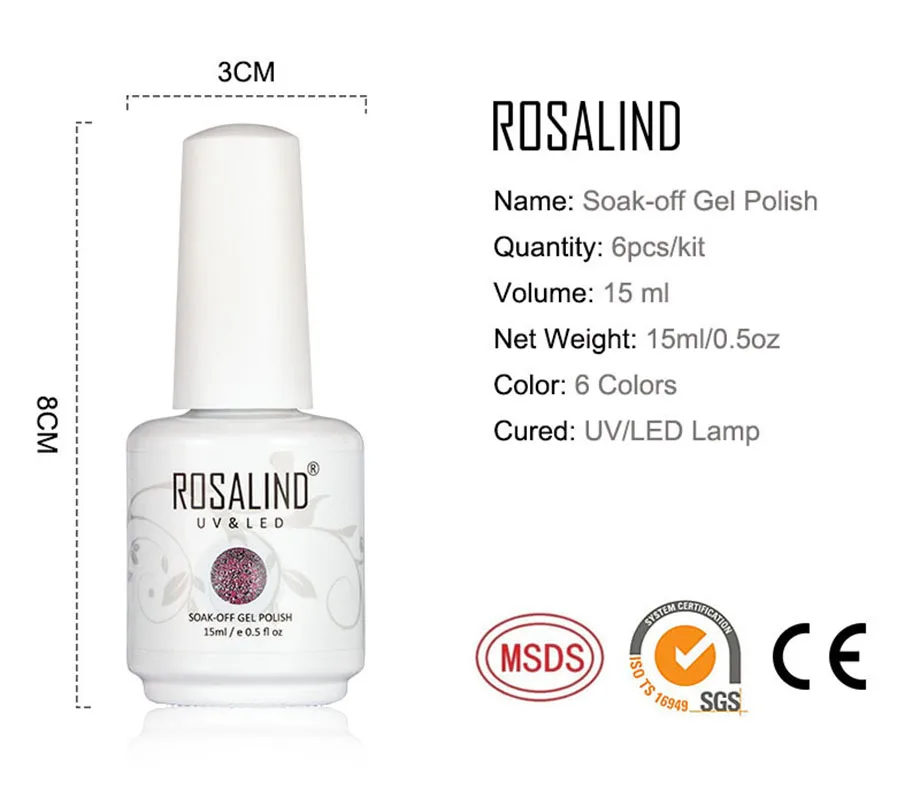 ROSALIND 6 шт. 15 пилка для ногтей для украшения ногтей Живопись Расширение УФ светодиодный Гель-лак для ногтей основа верхнее покрытие лаки для ногтей
