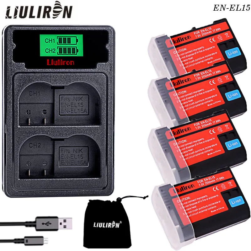 4x EN EL15 ENEL15 EL15A ENEL15A батарея + ЖК зарядное устройство USB для Nikon D750 SLR D7000 D7100 D7200 D610 D7500