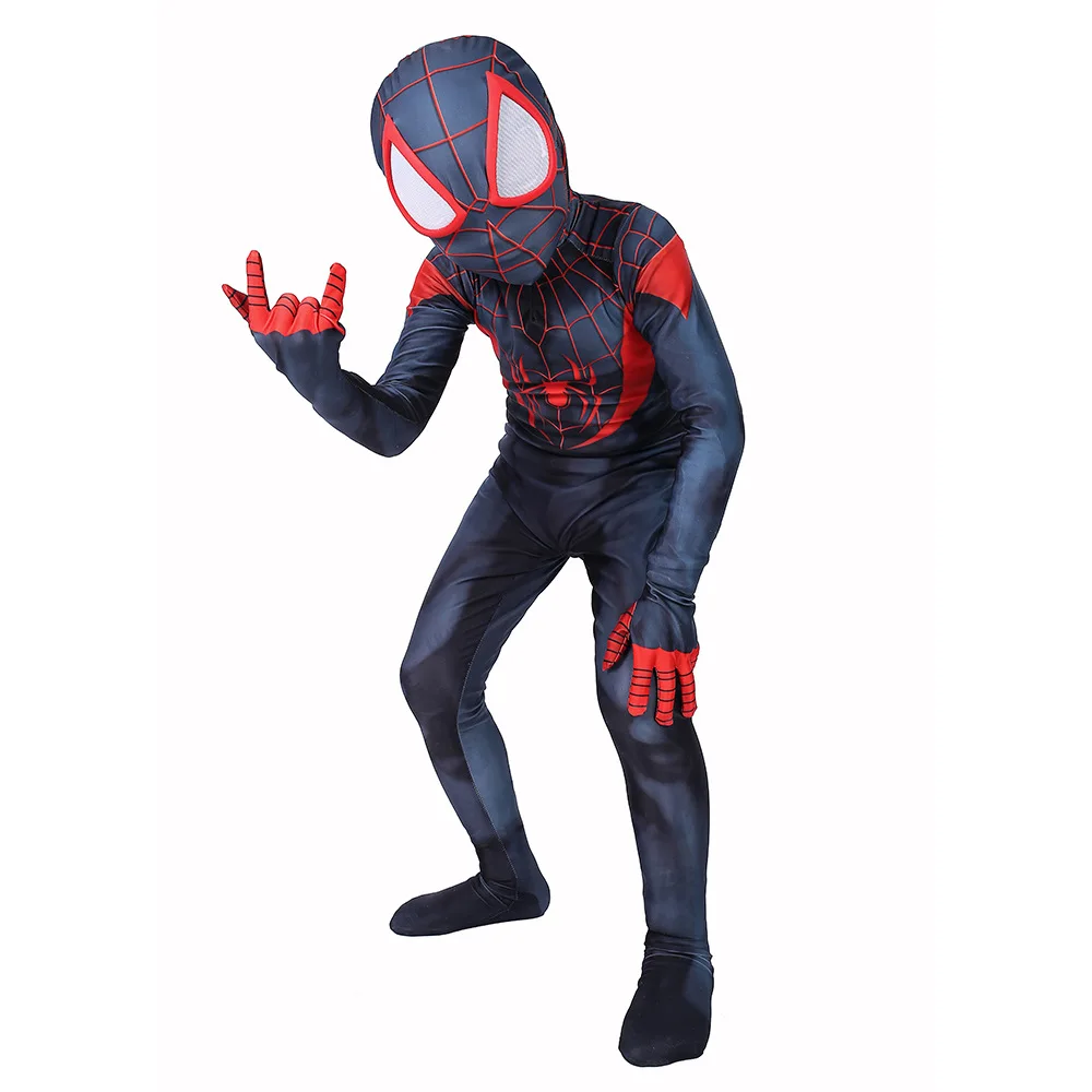 Для маленьких мальчиков с человеком-пауком в Spider-текстами и сюжетами из миль Моралес костюм зентай для косплея Детская футболка с рисунком Человека-паука и Боди Комбинезоны