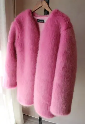 pink Зимние женские куртки Средние Длинные с круглым вырезом из искусственного лисьего меха, сексуальные розовые пальто из искусственного меха, верхняя одежда из искусственного меха знаменитостей w1870 - Цвет: pink