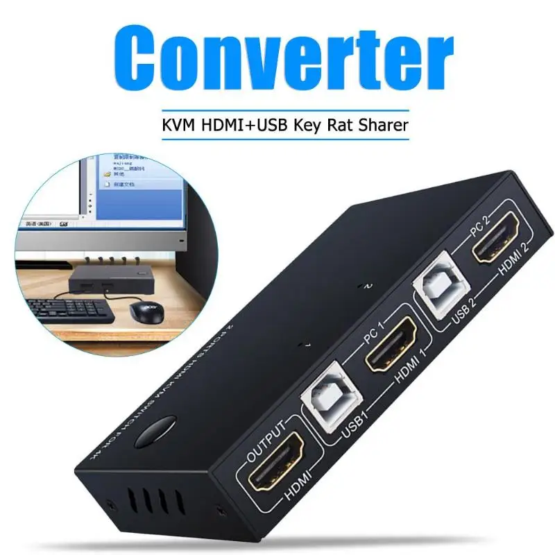 USB HDMI KVM Switch Box 4K 30Hz/60Hz Video Display Switcher 2 PC Sharing Keyboard Mouse Printer Spl