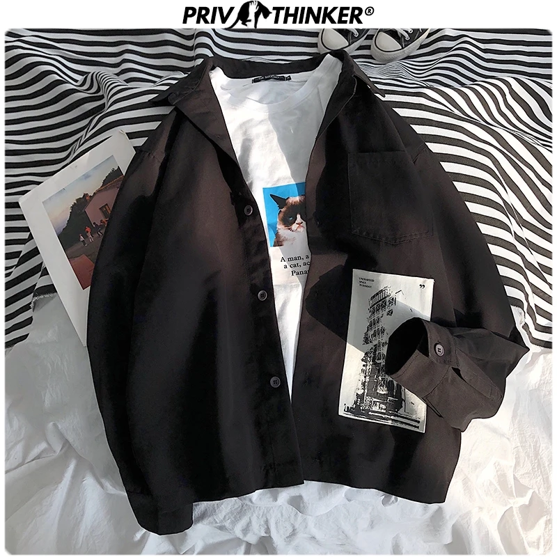 Privathinker Men's Spring Unisex Print Shirts 2020 Men Fashion Black Long Sleeve Blouse Streetwear Loose Male Shirts Oversized Privathinker Men's Spring Unisex Print Shirts 2020 Men Fashion Black Long Sleeve Blouse Streetwear Loose Male Shirts Oversized