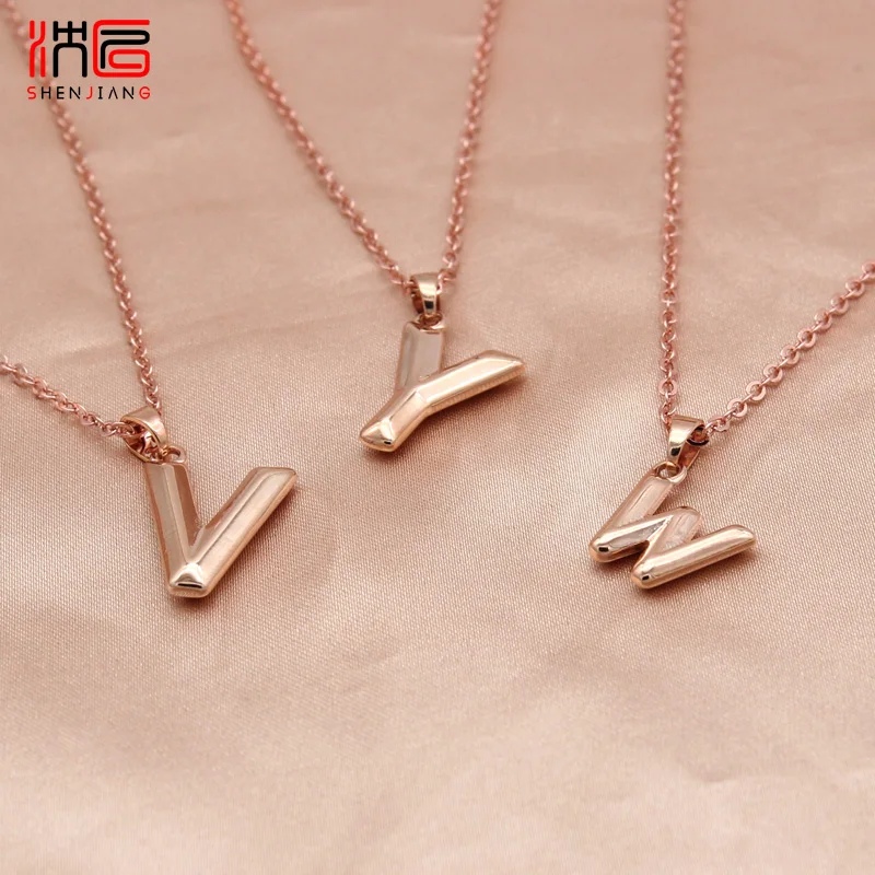

SHENJIANG New Trendy 585 Rose Gold Color Necklaces For Women A-Z Alphabet Letter Pendant Jewelry