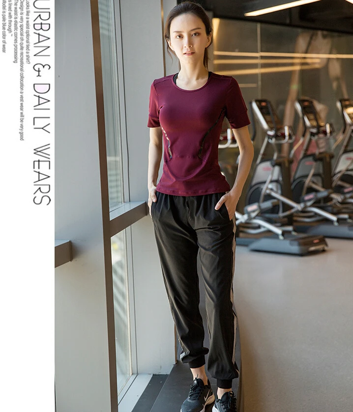 Hot sale women quick dry yoga sets fitness gym 2/3 piece set t shirt+bra+pants outdoor sports running clothes training suit sets