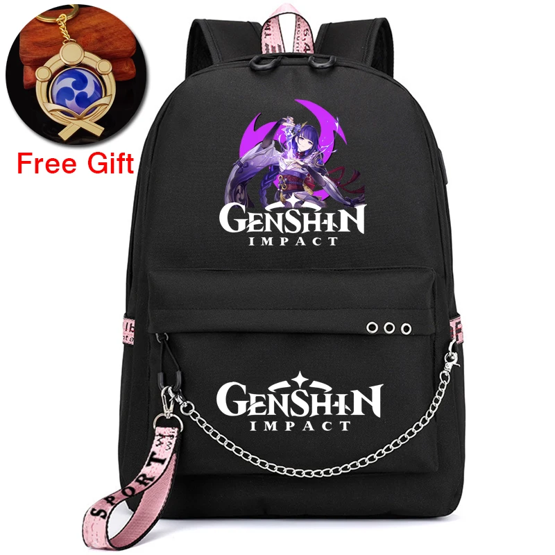 Ударопрочный рюкзак Genshin для студентов школьный женщин и девочек холщовый с