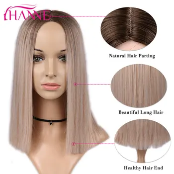 

HANNE Synthetic Short Straight Wigs for Black or White Women Ombre Brown/Blonde/Pink Middle Part Natural Hair