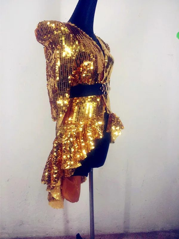 Блестящие серебристые золотые блестки Боди пальто певица DJ DS танцевальный костюм для сцены танцор представление сексуальный ночной клуб шоу хвост юбка
