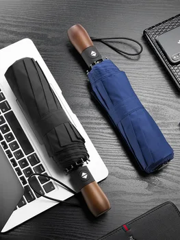 

Automatic Umbrella Men's Personality Creative Trend Large Double Folding Umbrella Wooden Handle Rain Dual-use Umbrella Female W