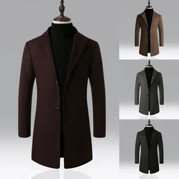 

Oeak Winter Men Blends Coats Autumn Mens Solid Color Business Long Coats Brand Casual High Quality Mens Long Trench Coat Male