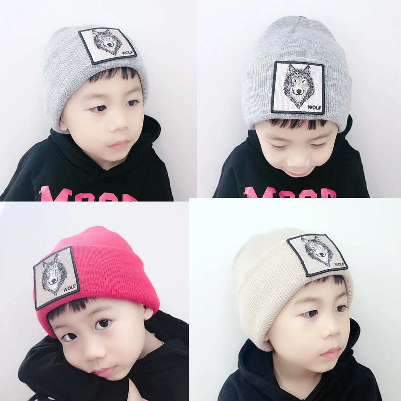 Волк шапка для животного Дети Skullies Beanies Мальчики Девочки зимняя шапка толстые вязаные детские шапки