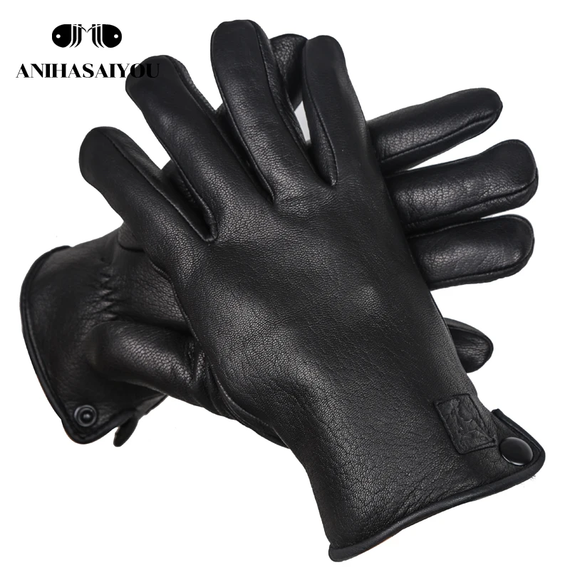 Простые на подкладке с утолщенной натуральной шерстью мужские зимние перчатки, настоящие мужские кожаные перчатки, перчатки из натуральной овчины мужские-8011