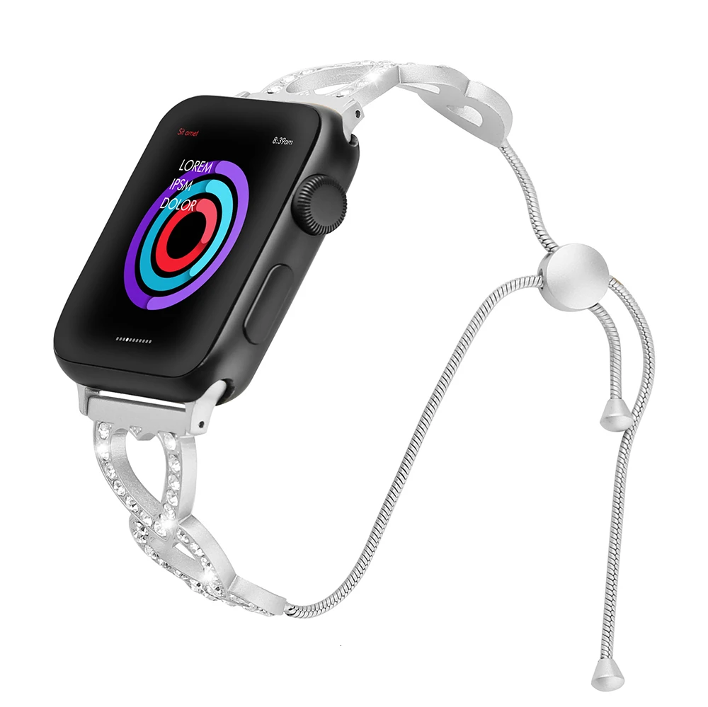 Бриллиантовый ремешок из нержавеющей стали для apple watch, ремешок 44 мм, 40 мм, iwatch series 5, 4, 3, 2, сменный браслет, браслет, ремень, 38 мм, 42 мм - Цвет ремешка: Silver