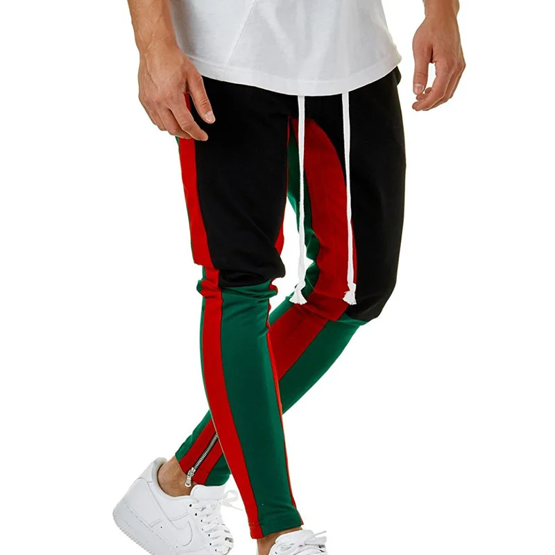 black and green Мужские спортивные брюки для бега в стиле пэчворк, мужские спортивные брюки для фитнеса, бодибилдинг спортзал, штаны, одежда для бега, спортивные брюки, Hombre - Цвет: black and green