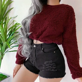 

Elegant Fluffy Fleece Sweater Women invierno 2019 Winter Warm Knitted Sweater female pullover Ladies jumper Streetwear