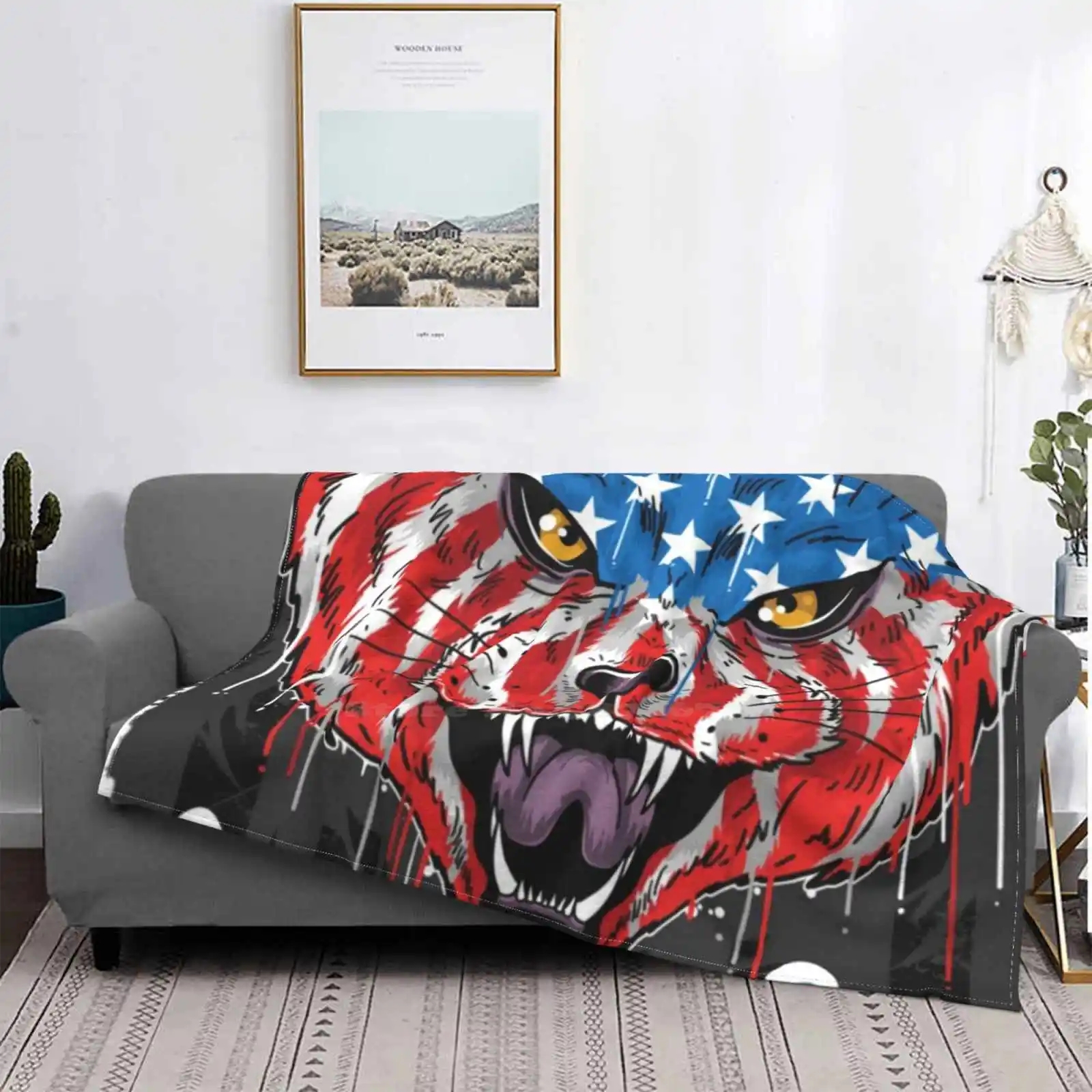 

Cat Super Warm Soft Blankets Throw On Sofa / Bed / Travel Ameowica Meowica 4th Of July Day Car Fourth Of