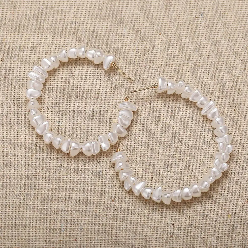 

Women Irregular Creative Fashionable Geometric Circular Pendant C Shape Imitation Pearl Earrings