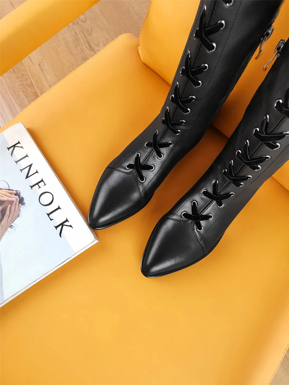 Karinluna Brand Genuine Leather Thigh High Boots Leisure Shoelaces Lady Chunky Heels Women Shoes Woman Over The Knee Boots