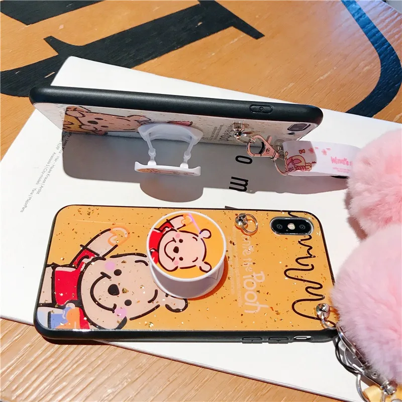 

Anime pooh bear mobile phone case for Redmi Note 7 Embossed folding stand phone back cover for xiaomi 9se 8Lite 6X phone case