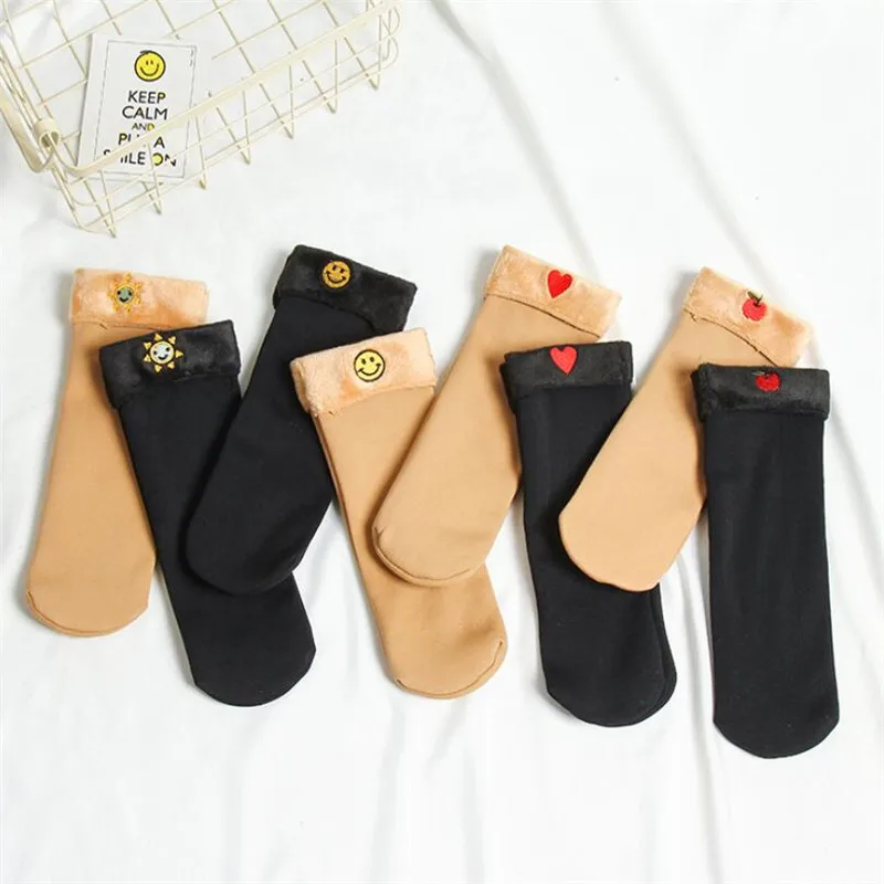 2 пар/лот, женские зимние теплые носки, милые шерстяные кашемировые зимние носки для женщин и женщин, бесшовное бархатное сапоги, носки для сна - Цвет: Многоцветный