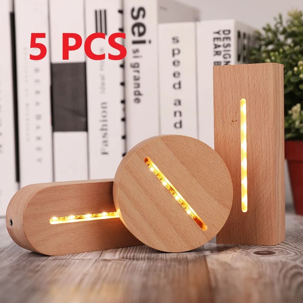 Base de lámpara de madera 3D para mesa, Base de luz LED de noche para