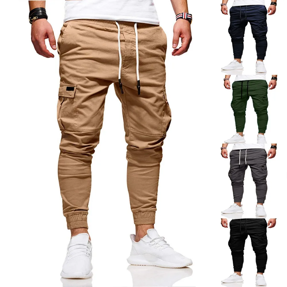 New 2020 Men Casual Joggers Pants Solid Thin Cargo Sweatpants Male Multi-pocket Trousers