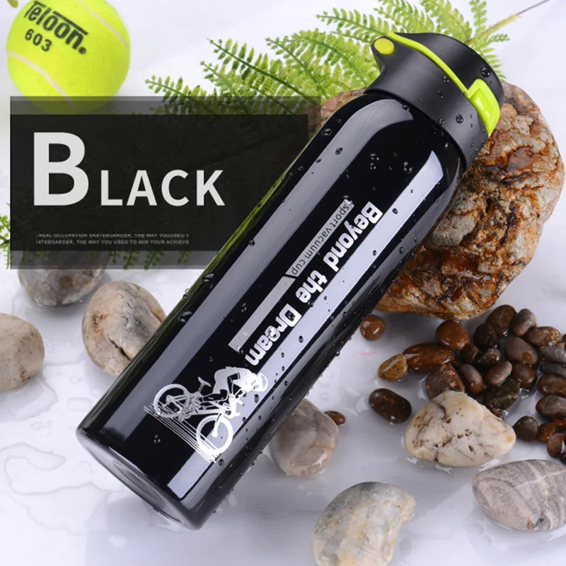 Black 500 мл велосипедная бутылка для воды спортивная портативная бутылка для воды Термос холодная бутылка для горячей воды чашка из нержавеющей стали Jog велосипедная бутылка - Цвет: Black