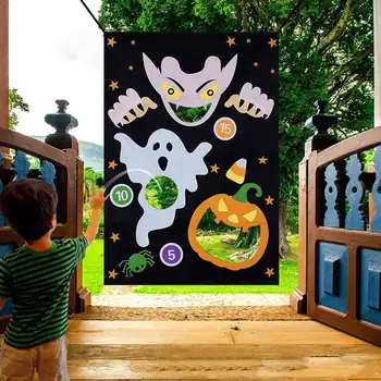 

1 Set Halloween Hanging Game Children Outdoor Games Halloween Toys Non-woven Sandbags Felt Party Decor Throwing Banner R5L8