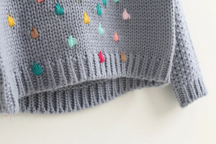 Autumn Korean-style Girls Stereo Stitched Pattern Cloud Raindrop Pullover Sweater Children Chunky Sweater