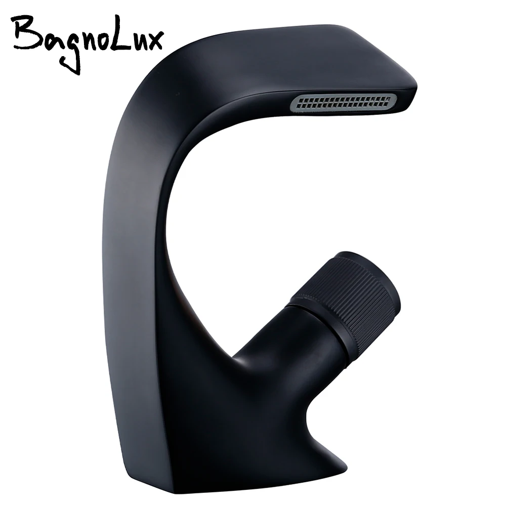 

Bagnolux Matt Black Brass Casting Deck Mounted Bathroom Above Counter Basin Faucet Single Handle Mixer Hot And Cold Water Taps