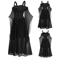 Womne Plus Size Cold Shoulder Butterflies Sleeve Lace Up Gothic Style Halloween Dress Halloween Dress Women Costume
