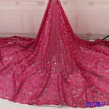 

African Sequins Lace Fabric 2019 High Quality Lace French Sequence Tulle Lace Nigerian Lace Fabrics For Wedding 5 yards QF3072B
