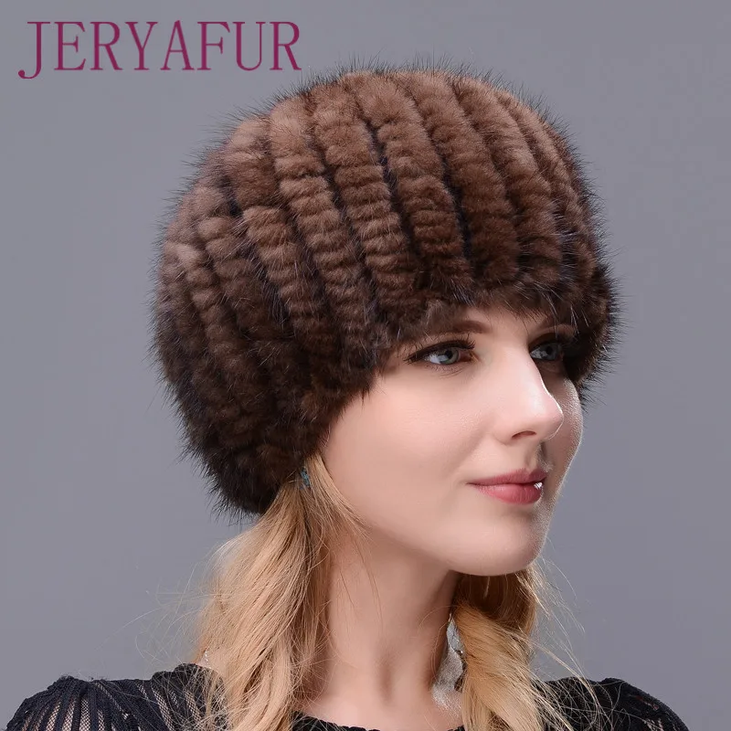 Schalentiere hut heisser verkauf frauen зимняя Капа ohr warme nerz gestrickte hut pelz hut mit kleinen ball auf die top BEL