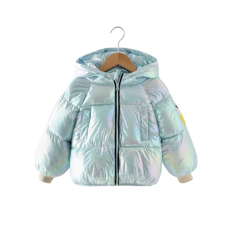 Новинка года, Ультралегкая стеганая куртка для девочек от 2 до 8 лет, уличная парка с капюшоном и надписями детское зимнее однотонное пальто в минималистическом стиле для мальчиков - Цвет: Небесно-голубой