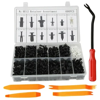 

690Pcs Car Body Plastic Push Pin Clips Fender Bumper Fasteners Rivet Screwdriver