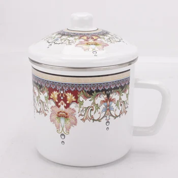 

Enamel Cup with cover Large Water Instant Surface Enamel Tea Jar Classic Enamel Cup can be Heated Mug Teapot