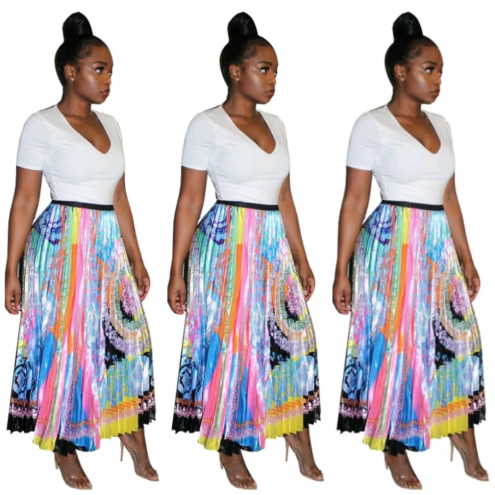 Новые женские летние черные цветные винтажные плиссированные юбки до середины голени с 3d принтом вечерние Клубные Модные юбки MJ1782