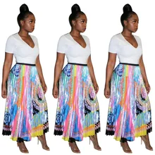 Новые женские летние черные цветные винтажные плиссированные юбки до середины голени с 3d принтом вечерние Клубные Модные юбки MJ1782