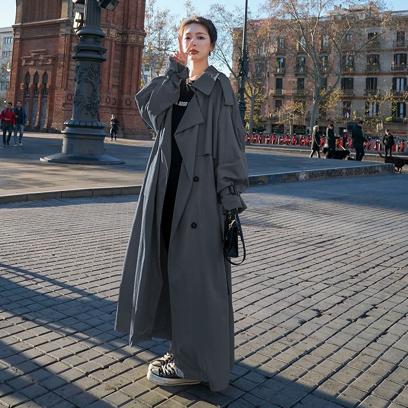 Korean style X-long women's loose raincoat double