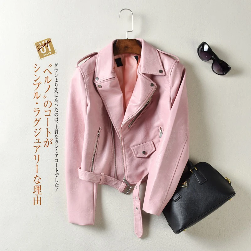 Asstseries брендовая весенне-осенняя Женская куртка из искусственной мягкой кожи с длинным рукавом розовая байкерская куртка на молнии мотоциклетная красная куртка из искусственной кожи