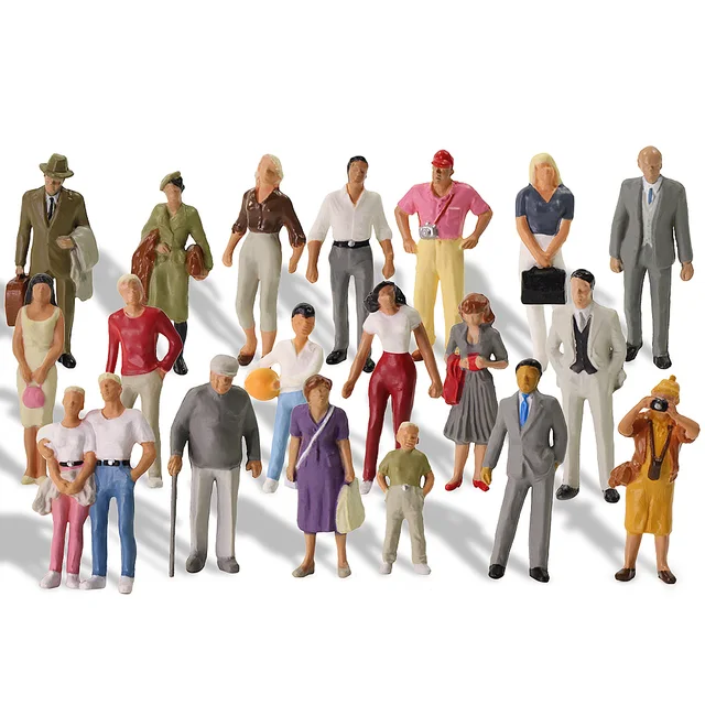 20pcs All Standing O Scale 1:43 Painted Figures Passengers Back Home Desktop Decor Acrylic Display Case P4307T
