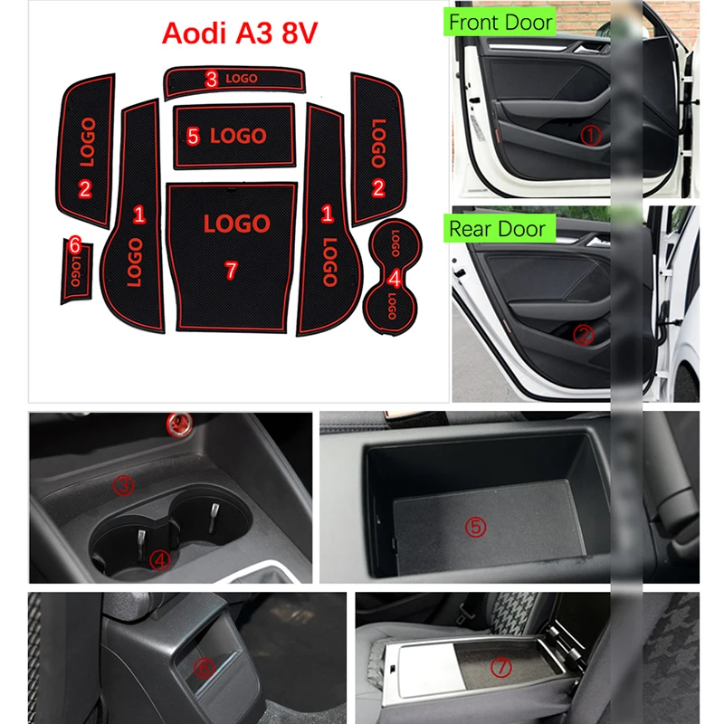 Противоскользящая резиновая подушка для двери для Audi A3 8V S3 RS3 RS 3 S Line 2013~ красные желобчатые коврики аксессуары для салона автомобиля