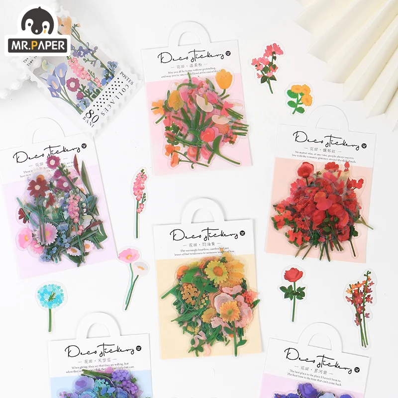 El Sr. Papel 6 diseños 40 unids/bolsa estilo de la planta campo de flores serie creativa mano de flores cuenta decoración bricolaje Collage pegatinas de Material