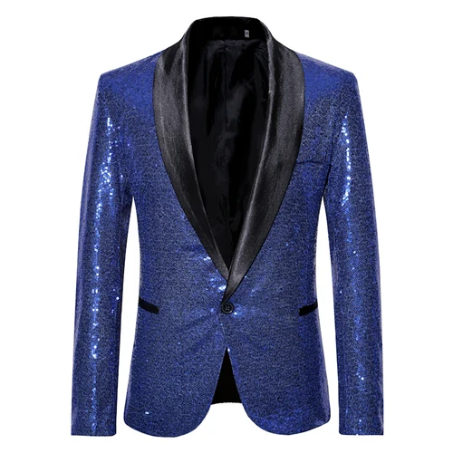 Классический костюм, расшитый пайетками мужской пиджак свободный удобный мужской блейзер европейский размер S M L XL XXL Модные мужские блейзеры для сцены пальто - Цвет: Синий