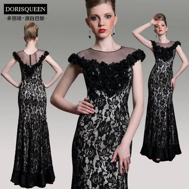 Новая мода, vestidos, длина до пола, платье, формальное, черное, длинное, кружевное, вечерние, элегантное, для матери невесты, платье - Цвет: Черный
