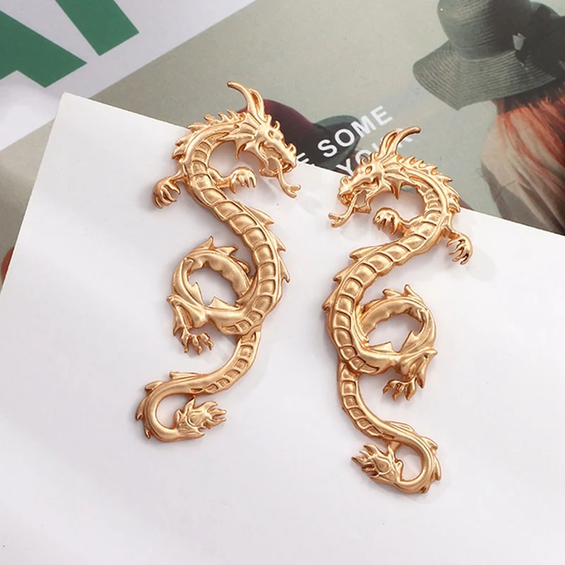 Imperial Gold Chinese Dragon Stud Earrings For Women Fashion Chic Totem