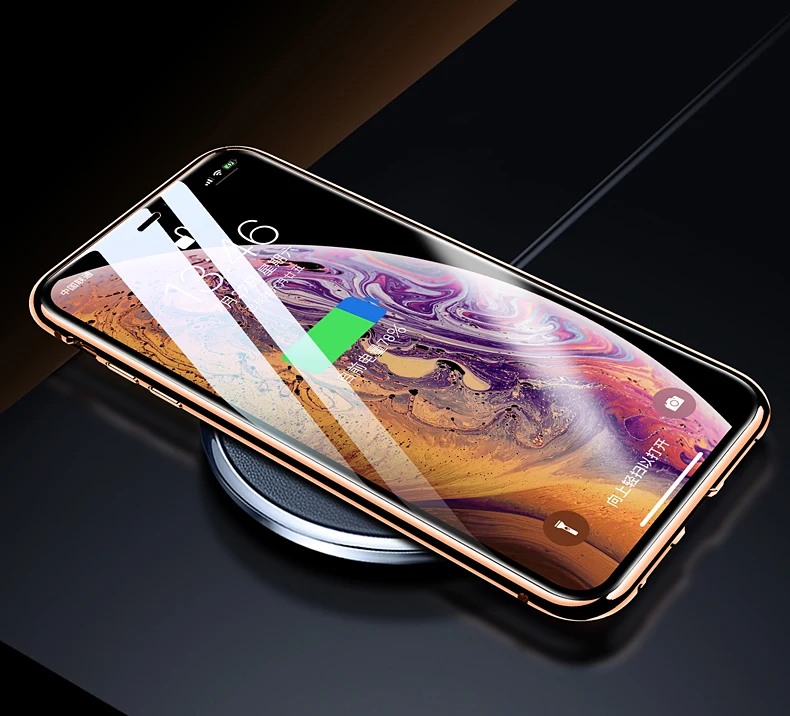 Чехол для iPhone 8/7/Plus/X/XS Max/XR 360 полная защита анти-ползучий закаленное стекло и Алюминиевый металлический бампер чехол