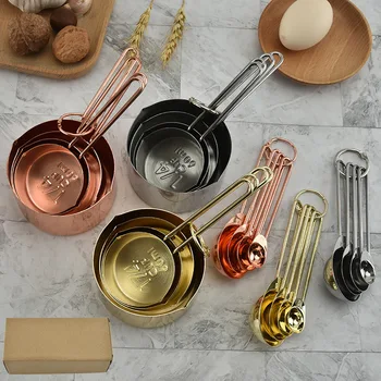 

8PCS/Set rose gold baking measuring spoon Stainless Steel Measuring Baking Spoons Cooking Cups Teaspoons Utensil