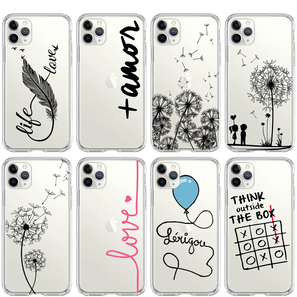 

ciciber Love dandelion Soft silicone TPU Phone Case for iphone 11 Pro Max 7 8 6 S Plus 5 5S SE X XR XS MAX Funny Text Cover Capa