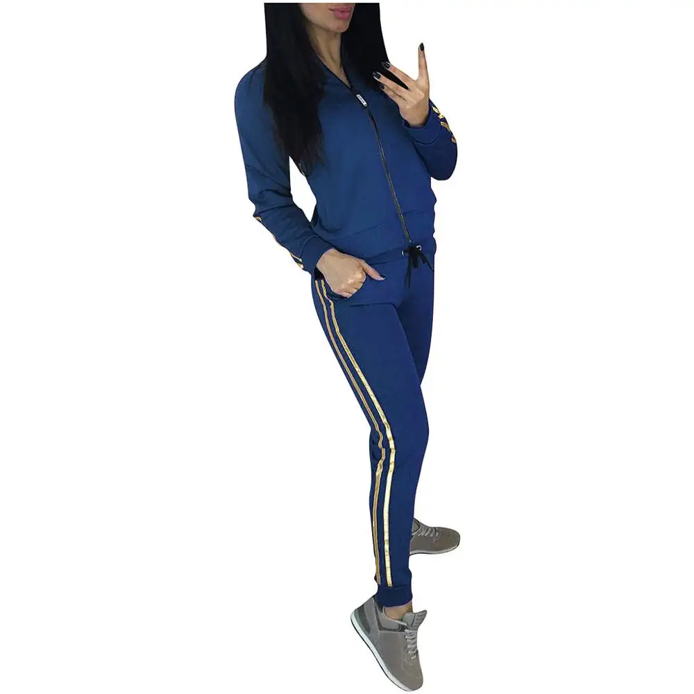 

Autumn And Winter Women's Sports Running Suit Two-Piece European And American Style Solid Color Jogging Tracksuit For Ladies